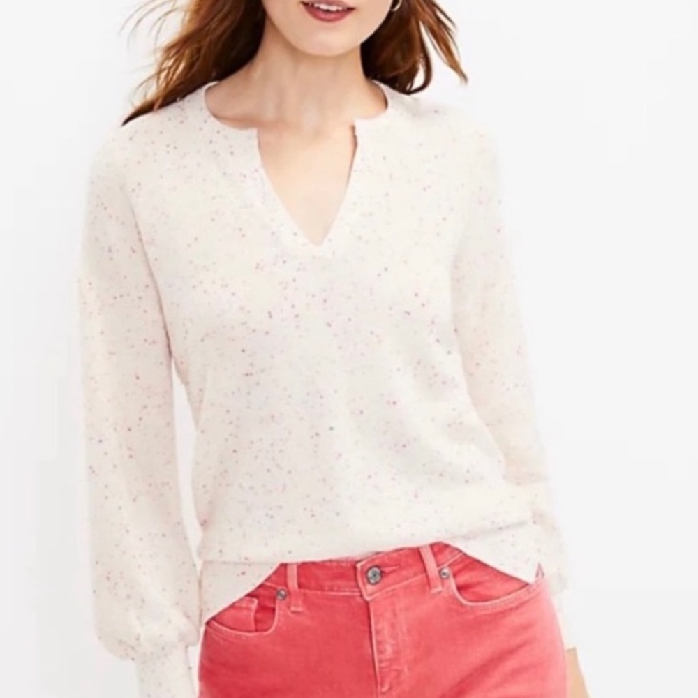 Loft flecked split neck sweater
